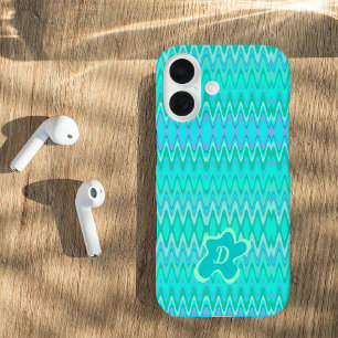 Modern zigzagpatroon - turquoise monogram iPhone 16 hoesje