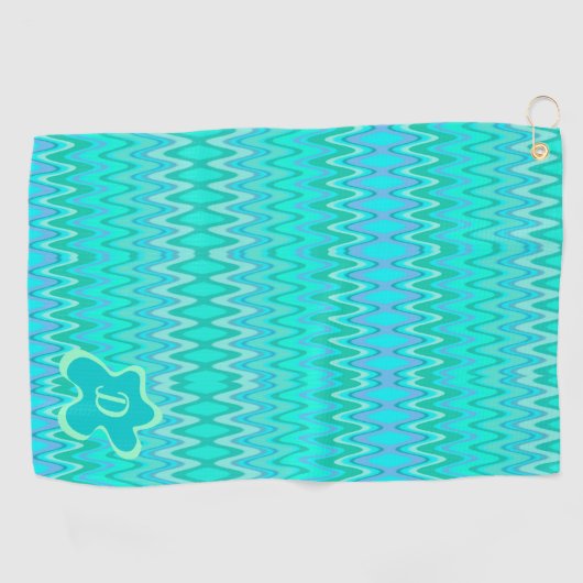 Modern zigzagpatroon - turquoise monogram golfhanddoek (Horizontaal)