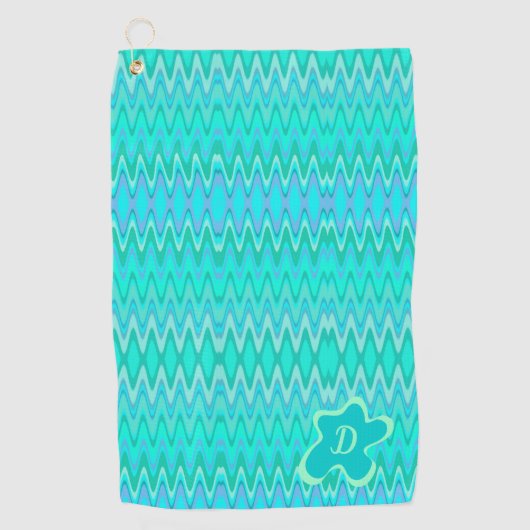 Modern zigzagpatroon - turquoise monogram golfhanddoek (Voorkant)