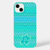 Modern zigzagpatroon - turquoise monogram iPhone hoesje (Achterkant)