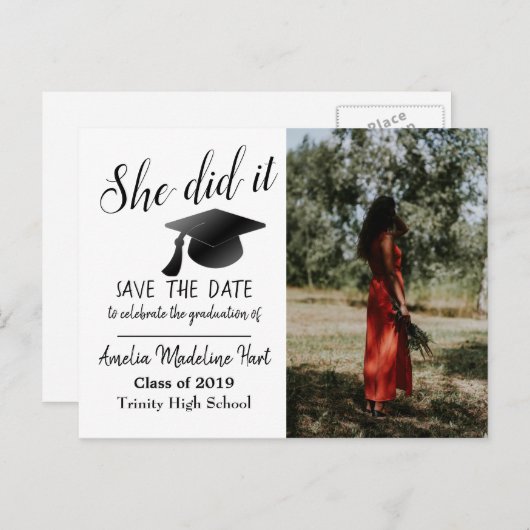 Modern | Zij heeft de datum waarop de foto is Afst Briefkaart (Voorkant / Achterkant)