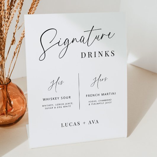 Modern Zijn & Hers Signature Drink Bar Menu Trouwe Reclamebord Met Voetstuk