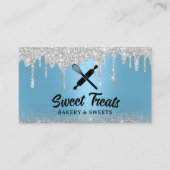 Modern zilver druipt blauw gebak Chef Bakkerij Visitekaartje (Voorkant)