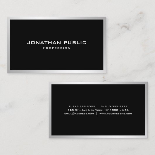Modern zilver Elegant Eenvoudige Sjabloon Professi Visitekaartje (Voorkant / Achterkant)