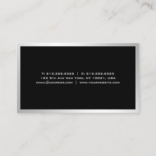 Modern zilver Elegant Eenvoudige Sjabloon Professi Visitekaartje (Achterkant)