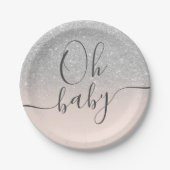 Modern zilver glitter blush roze Oh Baby shower Papieren Bordje (Voorkant)