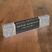 Modern zilver glitter elegant zwart label naambordje (Zijkant)