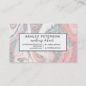 Modern zilver glitter koraal grijs pastel marmer visitekaartje (Achterkant)