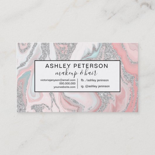 Modern zilver glitter koraal grijs pastel marmer visitekaartje (Achterkant)