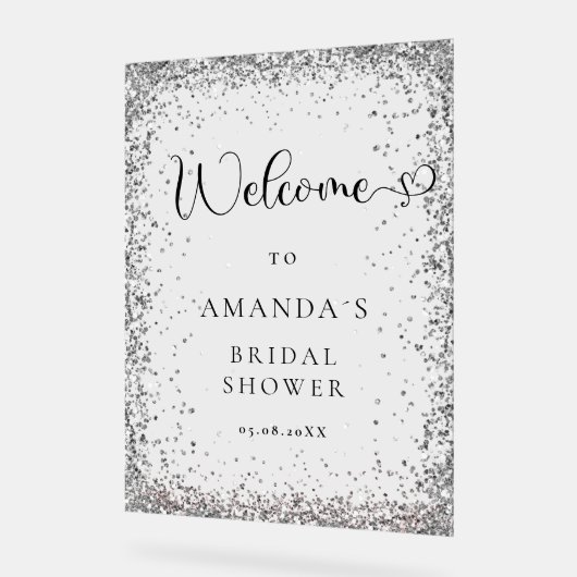 Modern, Zilver, Glitter Welkom Acryl Bord (Hoek)