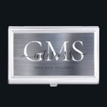 Modern Zilver Grijs Geborsteld Metaal 3 Monogram S Visitekaarthouder<br><div class="desc">Moderne Zilveren Grijs Geborsteld Metalen Monogram Script Business Card Case</div>