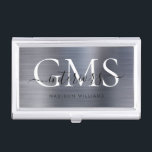 Modern Zilver Grijs Geborsteld Metaal 3 Monogram S Visitekaarthouder<br><div class="desc">Moderne Zilveren Grijs Geborsteld Metalen Monogram Script Business Card Case</div>