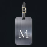 Modern Zilver Grijs Geborsteld Metalen Script Mono Bagagelabel<br><div class="desc">Modern zilvergrijs geborsteld metalen script Monogram Schattige tas Label</div>