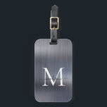 Modern Zilver Grijs Geborsteld Metalen Script Mono Bagagelabel<br><div class="desc">Modern zilvergrijs geborsteld metalen script Monogram Schattige tas Label</div>