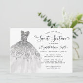 Modern Zilver Grijs Glitter Jurk Sweet 16 Verjaard Kaart (Staand voorkant)