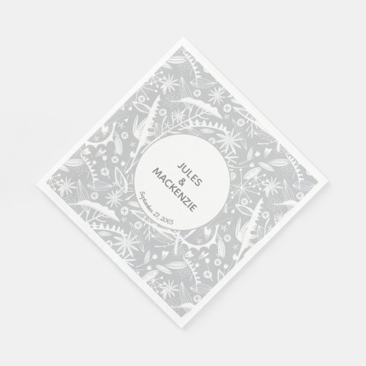 Modern Zilver Grijs Grafisch Bloemmotief Botanisch Servet (Hoek)