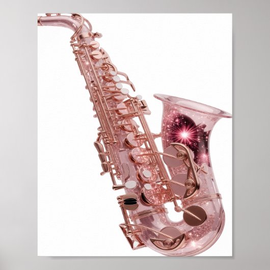Modern Zilver ROSE GOLD SAXOFOON Modern Ontwerp Poster (Voorkant)