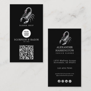 Modern Zilver Schorpioen Kapperszaak Logo Qr Code Visitekaartje