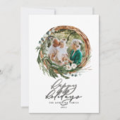 Modern zilver script botanisch 1 foto Kerstmis Feestdagenkaart (Voorkant)