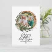 Modern zilver script botanisch 1 foto Kerstmis Feestdagenkaart (Staand voorkant)