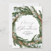 Modern zilver script botanische kerst feestdagenkaart (Voorkant)