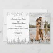 Modern zilver winter sneeuw script 1 foto bruiloft kaart (Voorkant)