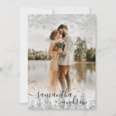 Modern zilver wintersneeuwscript 5 foto's bruiloft kaart (Voorkant)