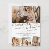 Modern zilver wintersneeuwscript 5 foto's bruiloft kaart (Achterkant)