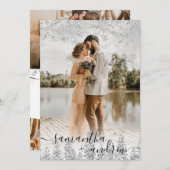 Modern zilver wintersneeuwscript 5 foto's bruiloft kaart (Voorkant / Achterkant)