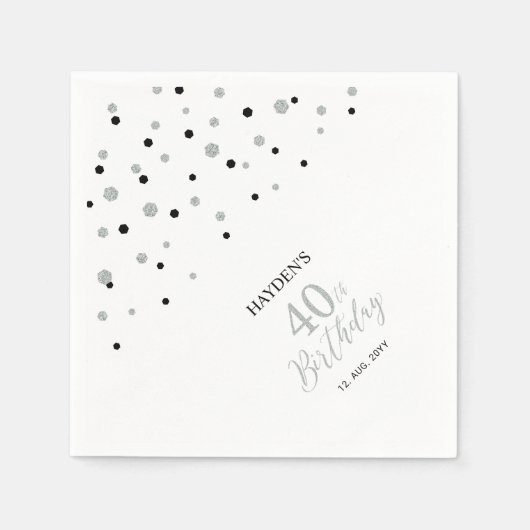Modern zilver & zwart 40e verjaardag Party servett Servet (Voorkant)