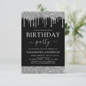 Modern zilver zwart glitter elke leeftijd verjaard kaart (Staand voorkant)
