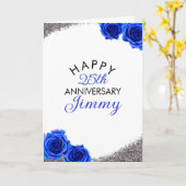 Modern Zilverblauw Roos Man 25e Jubileum Kaart (Gele Bloem)