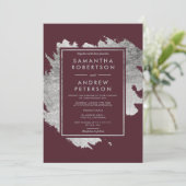 Modern zilveren borsteldruppels rode bruine bruilo kaart (Staand voorkant)