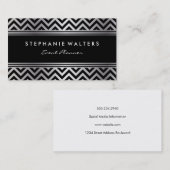 Modern Zilveren Chevron en Zwart Visitekaartje (Voorkant / Achterkant)