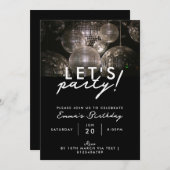 Modern zilveren disco bal verjaardagsfeestje kaart (Voorkant / Achterkant)