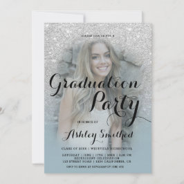 Modern zilveren glitter blauw ombre foto afstudere kaart