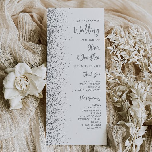 Modern zilveren glitter script witte bruiloft