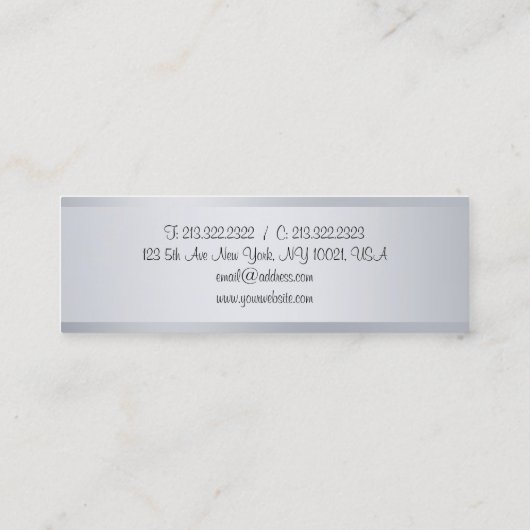 Modern zilveren kalligrafie script Elegante Sjablo Mini Visitekaartje (Achterkant)