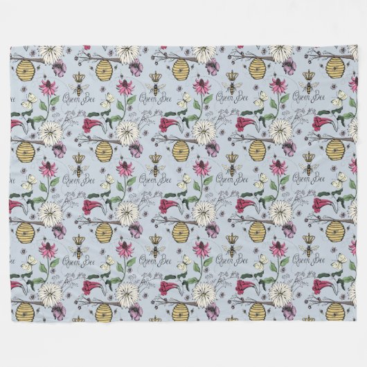 Modern zilveren mist koningin bij bloemmotief fleece deken (Voorkant (Horizontaal))