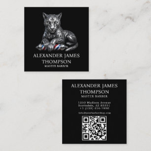 Modern Zilveren Panther Kapperszaak Logo Qr Code Vierkante Visitekaartje