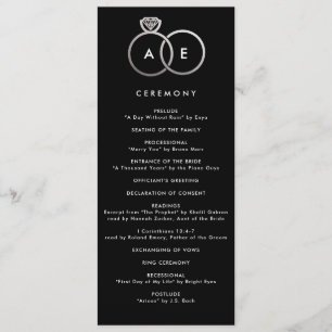 Modern zilveren ringen aangepaste bruiloft program programmakaart