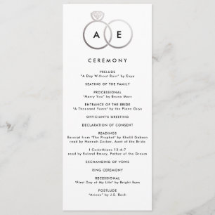 Modern zilveren ringen aangepaste bruiloft program programmakaart