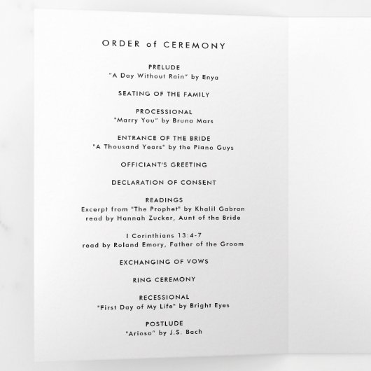 Modern zilveren ringen gevouwen bruiloft programma (Binnenzijde eerst)