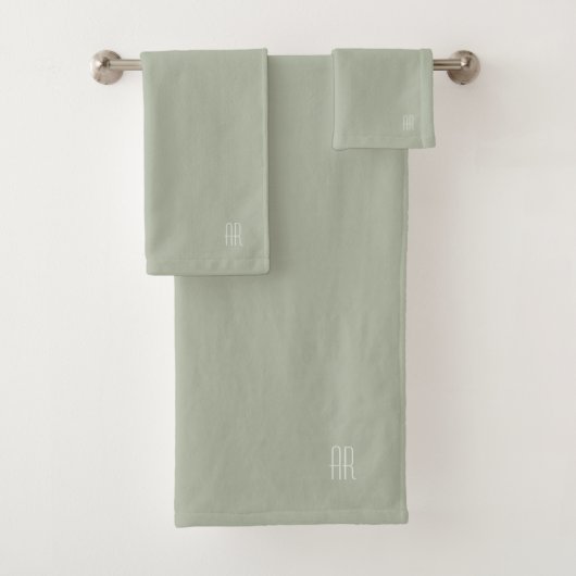 Modern zilveren salie monogram bad handdoek (Insitu)
