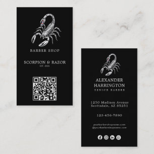 Modern Zilveren Schorpioen Kapperszaak Logo Qr Cod Visitekaartje