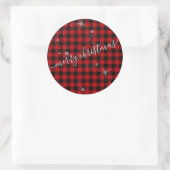 Modern Zilveren Script Buffalo Plaid Vrolijk Kerst Ronde Sticker (Tas)