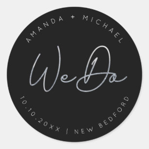 Modern zilveren script minimalistische bruiloft ronde sticker