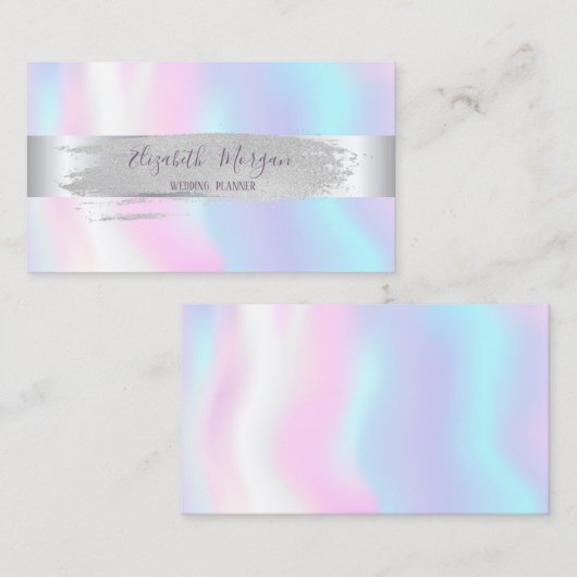 Modern, zilveren streep, penseelstreek, holografis visitekaartje (Voorkant / Achterkant)