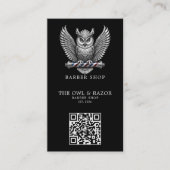 Modern Zilveren Uil Kapperszaak Logo Qr Code Visitekaartje (Voorkant)