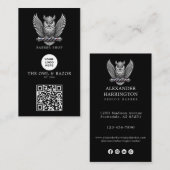 Modern Zilveren Uil Kapperszaak Logo Qr Code Visitekaartje (Voorkant / Achterkant)